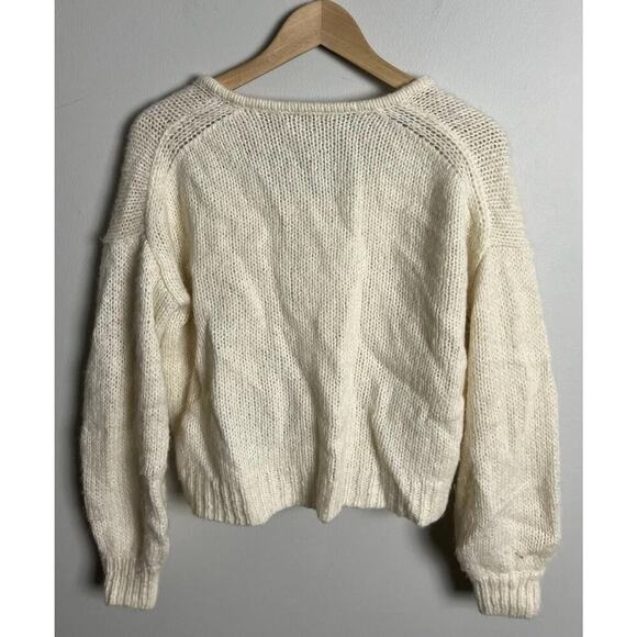Madewell Balloon Sleeve Sweater Cream V Neck Alpaca Wool Blend Pullover Size XXS - Picture 3 of 5